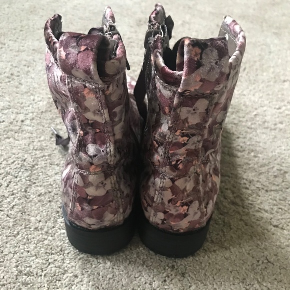 🍁Satin Ribbon Lace Up Velvet Floral Boots - Picture 4 of 11